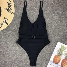 INGAGA One Piece Swimsuit High Cut Swimwear Women Solid Bathing Suits 2021 Summer Belted Beachwear Sexy Backless Bodysuit - Fab Getup Shop